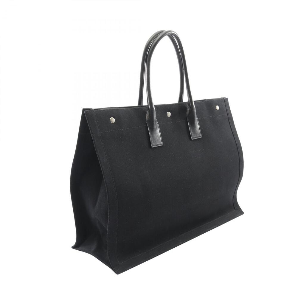 Saint Laurent Tote Bag Leather Gauche Rive Yves Black  Canvas